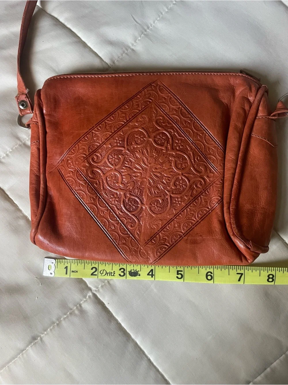 Genuine Leather|| Made in Morrocco|| Embossed Leather Crossbody Bag in Rust